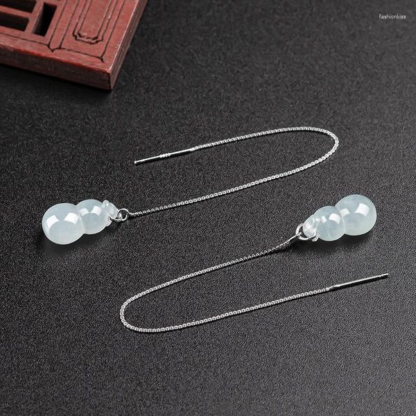 Dangle Ohrringe Burmese Jade Gourd Charm natürliche 925 Silberzertifikat Edelstein Geschenke Frauen Schmuck Charme Luxus geschnitzt Weiß