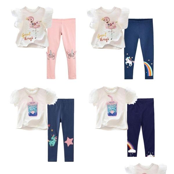 Roupas Define duas peças crianças crianças roupas de meninas conjuntos de garotas de verão impressões de desenho animado e calças Leggings Roupfits 2pcs 21 dhg9l