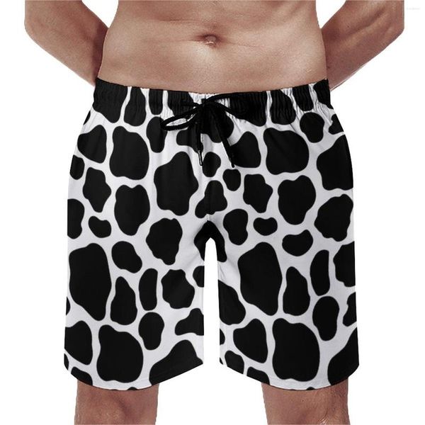 Herren Shorts Schwarz -Weiß -Kuh -Print -Fitnessstudio -Sommerplätze Tier Hawaii Beach Männer Sport surfen schnelle trockene grafische Stämme