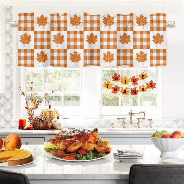 Vorhang Herbst Herbst Thanksgiving Orange Plaid kurze Vorhänge Küche Wein Schrank Tür Fenster kleine Wohnkulturvorhänge