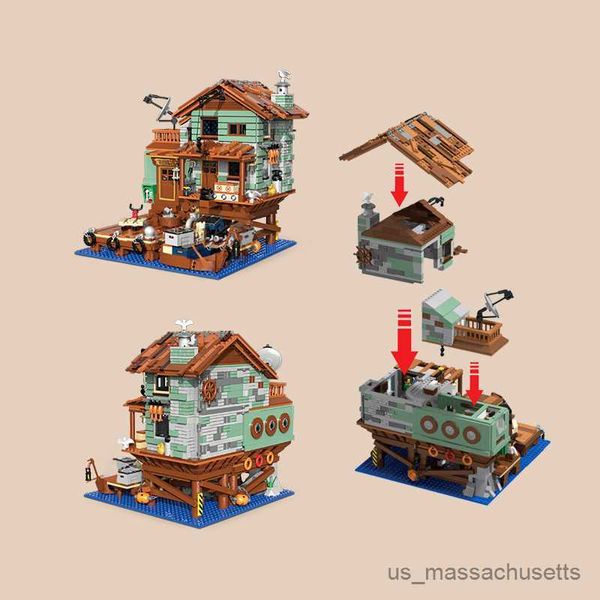 Blöcke 2100pcs Fisherman's Wharf Building Block Tree House Model Street View Boat Transportation Erwachsene Hausdekoration Kinder Spielzeug R230814