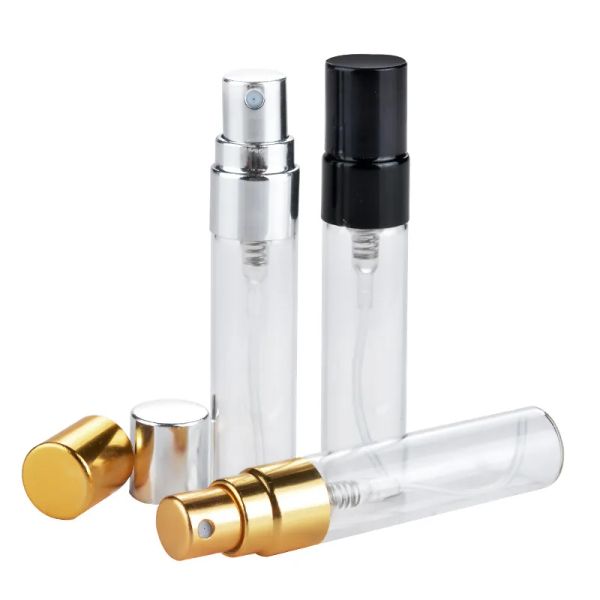 Großhandel im Großhandel Packflaschen 2,5 ml 5ml 10 ml tragbare Mini -Reiseglas -Parfümflaschen Zerstäuber 3 Farb Parfum -Flaschen für Spray LL