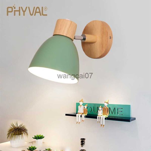 Lampade a parete Phyval Nordic Lampada a parete Manotte a parete Prontine a parete in legno per camera da letto Lighting Home Lighting E27 MacAroon Sverering Head HKD230814