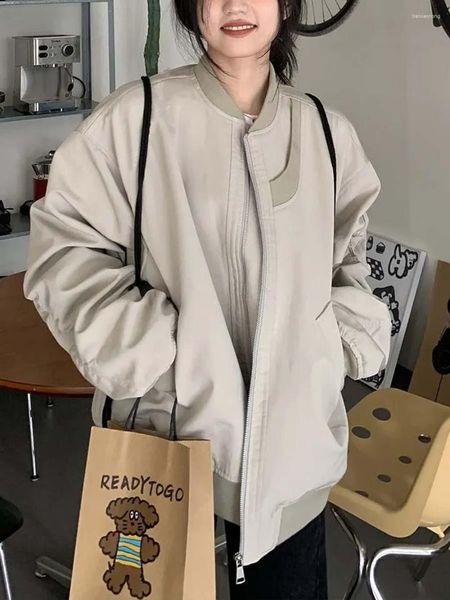 Giacche da donna bomber giacca da donna y2k cappotto oversized ladies ladies casual con cerniera giapponese da baseball top streetwear