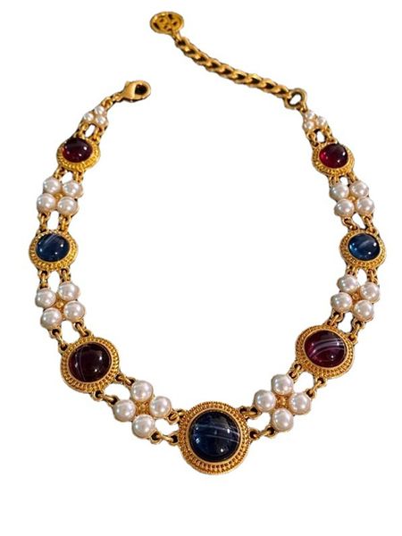 Gioielli medievali da donna Collana vintage con orecchini di perle smaltate colorate Collana di lusso Collana retrò Girocollo