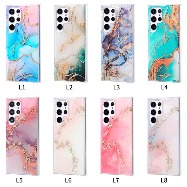 Flusso di moda marmo morbido tpu custodie tpu per iPhone 15 14 plus 13 pro max 12 11 samsung s23 ultra s22 roccia roccia roccia cromata cromata metallica cover del telefono dorato metallico conchiglia