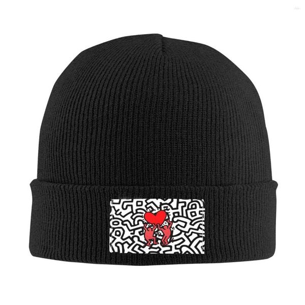 Berretti divertenti due cappelli rossi cofano cappello da maglieria hip hop per uomini donne caldo inverno aring geometrici graffiti cranio berretti tasselli