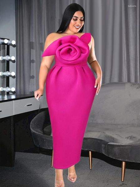 Plus -Größe Kleider Fuchsia Bodycon Kleid 3xl 4xl kalte Schulter formelle Abend Cocktail Event Party Kleider Blumenscheide Outfits für Damen