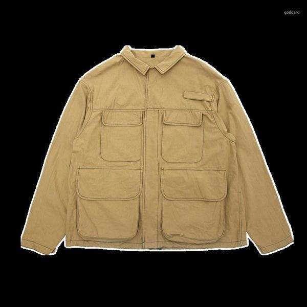 Мужская куртка куртки много карманы Хаки Свободный Япония военный военный стиль джунглей в стиле джунглей