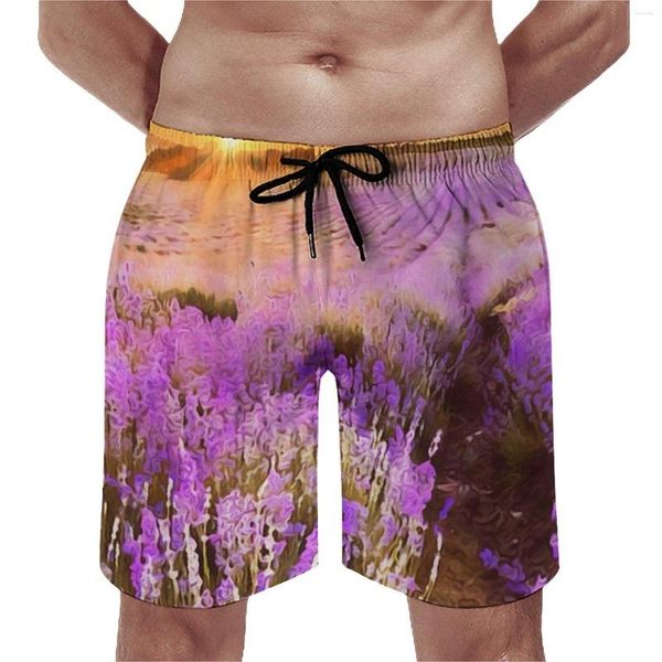 Shorts Shorts Summer Board Fields Lavender Fields Sports Awear Sunset Stampa di spiaggia personalizzata pantaloni corti retrò tronchi da nuoto a secco veloce più dimensioni