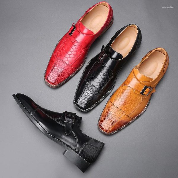 Kleiderschuhe Herren -Trend spitzer Zehen männlicher Krokodilabdruck Leder Business Casual Monk Riemen Hochzeit Hochzeit