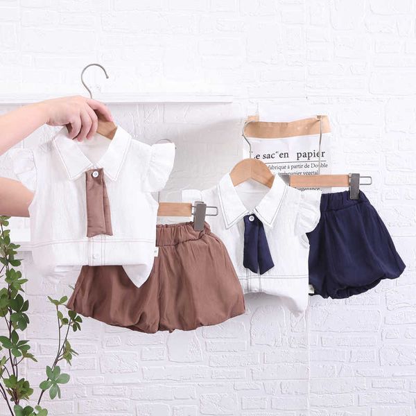 Kleidungssets Sommer Kinder Mode Mädchen Kleidung Baby Baumwolle Fliege T-Shirt Hosen 2 Teile/sätze Säuglingssportkleidung Kleinkind Lässige Trainingsanzüge