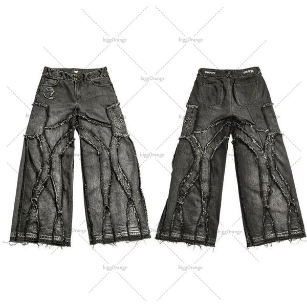 Jeans masculinos Y2K Old Washed Hip Hop Jeans Moda Casual Punk Rock solto Pontas de rua de perna larga lisa 230812