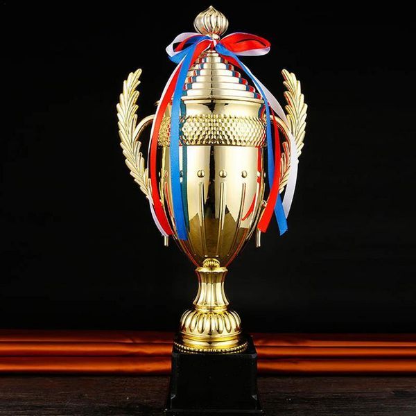 Oggetti decorativi Figurine Coppa di trofei Gold Trofeo Custom Custom Ribbon Gold Award per tornei sportivi Match 230814