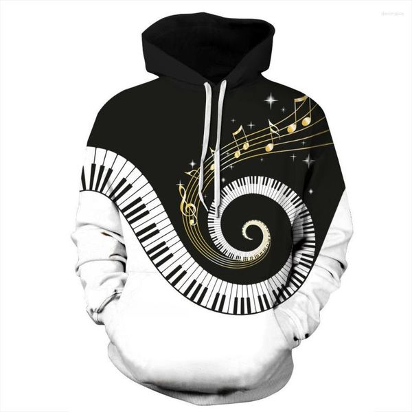 Erkek Hoodies 2023 Çiftler Piyano Hoodie Moda Müzik Not Sokak Giyim Sweatshirt 3D Baskı Pullover Harajuku Uzun Kollu Sweatshirt Dropship