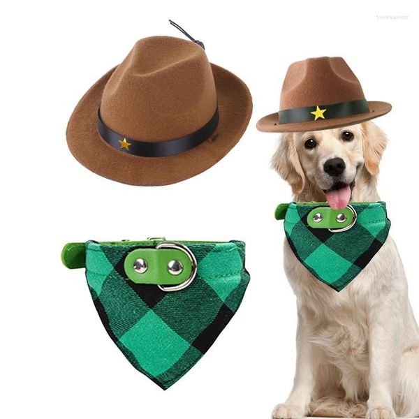 Colarinhos de cachorro Pet Cowboy Hat Hat Triangular Sconhas macias e confortáveis ​​Conjunto de acessórios oeste roupas para cosplay