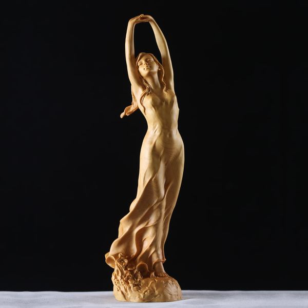 Dekorative Objekte Figuren Schöne Frau Statue Chinese Style Girl Skulptur Kunst Dame handgefertigtes Boxholz Schnitzdekoration Holzhandwerk 23 cm 230812