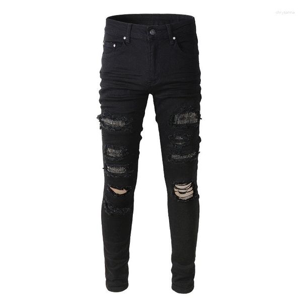 Jeans masculinos AM designer de moda Men Black Stretch Slim Fit pintado Ripped Ripped estilo coreano calça jeans casual de alta qualidade