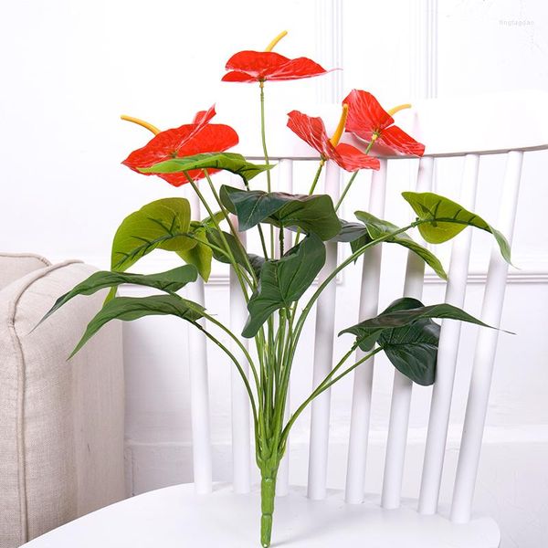 Dekorative Blumen Weihnachtsstern Pflanzen künstliche Topfseide gefälschte Anthurium Bouquet Blumenbüro Dekoration DIY Bonsai