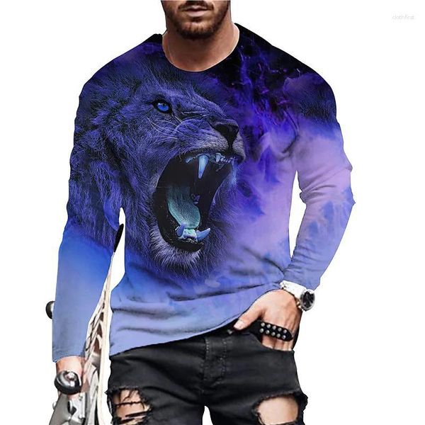 Herren-Pullover Mode Langarm T-Shirts 3D Printed Tier Lion T-Shirt für Herren Street O Hals Pullover Übergroßes T-Shirt-Shirt