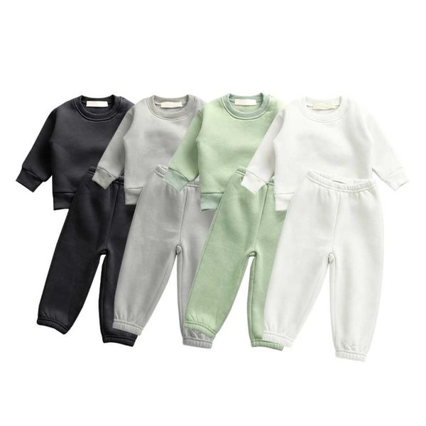 2023 Bordados personalizados para crianças conjuntos de roupas infantis de cor sólida French Terry Boutique Baby Tracksuit