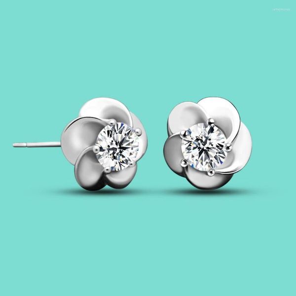 Orecchini per borchie Impegno 925 Sterling Silver Flower for Women Girls Color Summer Cz Zircon Earring Wedding Gioielli regalo