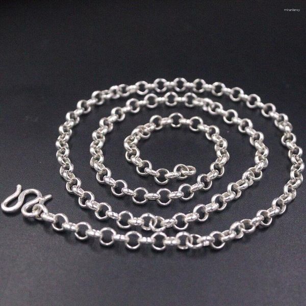 Correntes Real 999 Colar de prata fino 4,5 mm Rolo Link Chain 19.7inch for Women