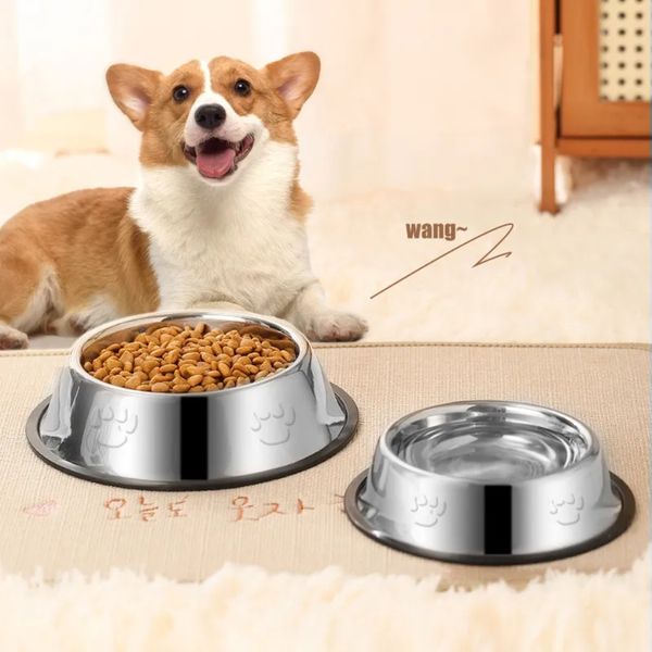 Tigelas de cachorro básico de aço, pratos de cachorro 8 onças 12 onças 28 onças 48 onças, água da tigela de gato e alimentos com base de borracha para cães pequenos/médios/grandes, gatos, coelho de cachorro e gatinho G0814