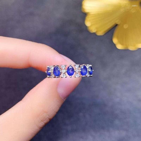 Ringos de cluster Classic 925 Silver Sapphire Ring for Engagement 3 4mm de jóias de moda natural