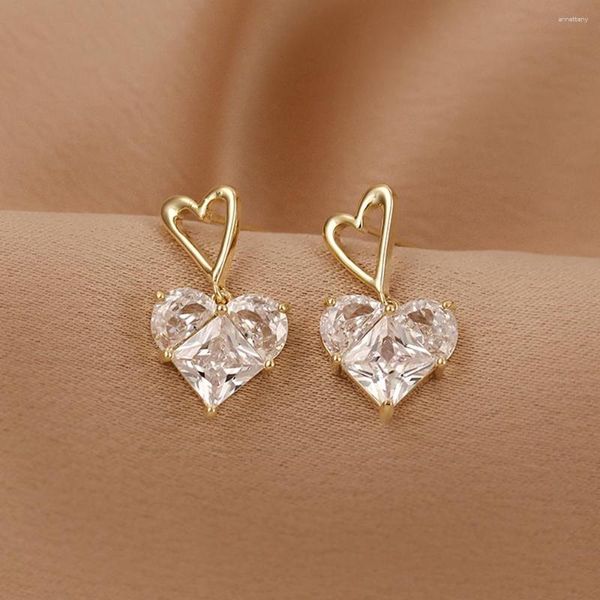 Orecchini a pennagliera Huitan Aesthetic Gold Color Heart for Women Wedding Ear Accessori Fashion Contrattati Amore Regali fantasiosi