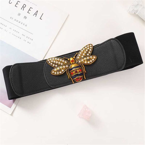 Belts Luxuey Designer de alta qualidade Couro dividido Wide 7cm Women Belts Bee Buckle Elastic Force Caist Cummerbunds para vestir