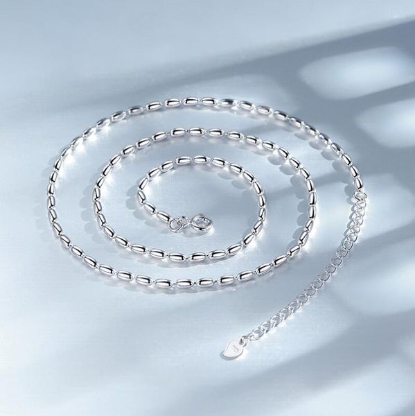 Catene 925 perle d'argento sterling collana sottile per donna ragazza clavicola chiare di girocollo gioiello regalo per feste colonne para mujer