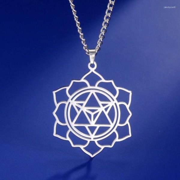 Colares pendentes dawapara yoga lotus merkabah colar estrela tetraedro sagrado geometria flor da vida jóias de chakra de aço inoxidável