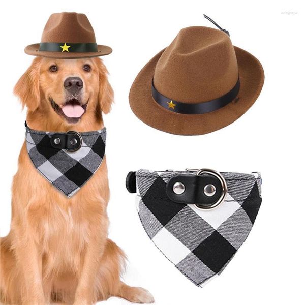 Colarinho de cachorro chapéu de cowboy e bandana scarf gato tamanho de estimação de animais de estimação macio ajustável conjunto de fantasias multiuso