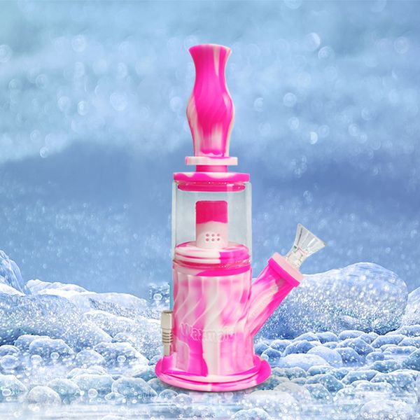 Waxmaid 9.3inch Çift Perkolator Su Borusu Silikon Bongs Nargile Çok İşlev 4'te 1 Balboyb Sertifikalı Gıda Güvenli Beher ABD Deposu Perakende Sipariş Ücretsiz Nakliye