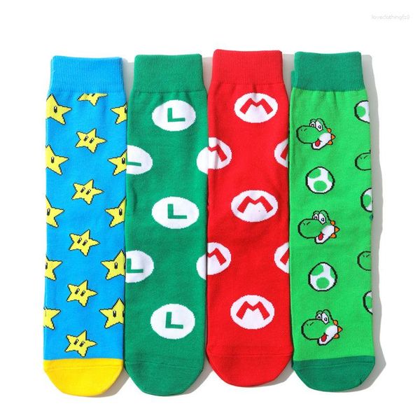 Meias masculinas 3Pairs/Gaming de alta qualidade Cartoon de algodão no meio da panela para homens com design de tubo longo inspirado no anime.