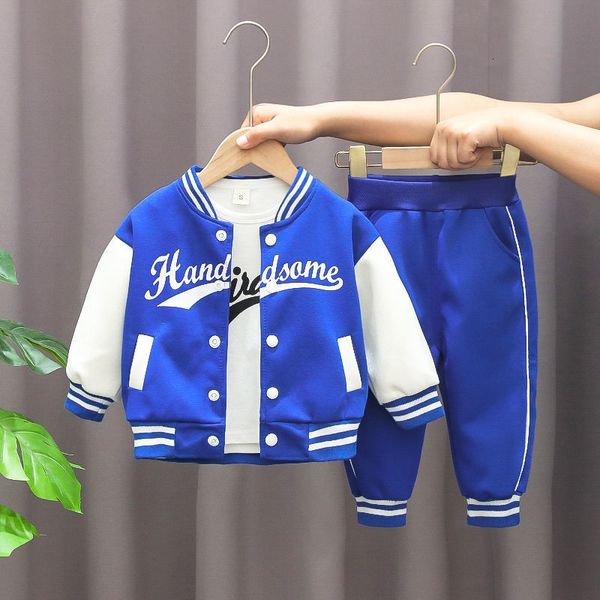 Kleidung Sets Baby hübsches Sport Baseball Uniform dreiteilige Strickjacken Frühling und Herbst Jungen Mädchen Koreaner Anzug 230814