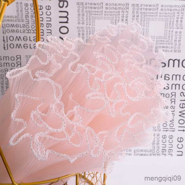 Brinquela de papel embrulhada a onda de papel malha rosa estilo coreano meio transparente embalagem de bouquet de florista de florista R230814