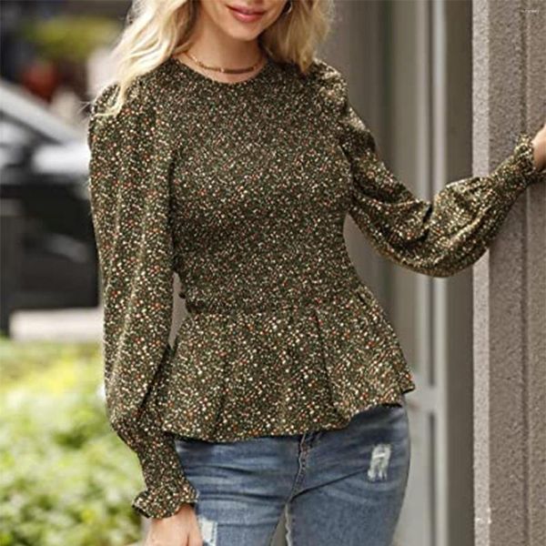 Kadın bluzları ince babydoll moda kadın bluz 2023 uzun kollu mürettebat gömlek çiçek baskı kokulu fırfır hem tunikleri üst blusas