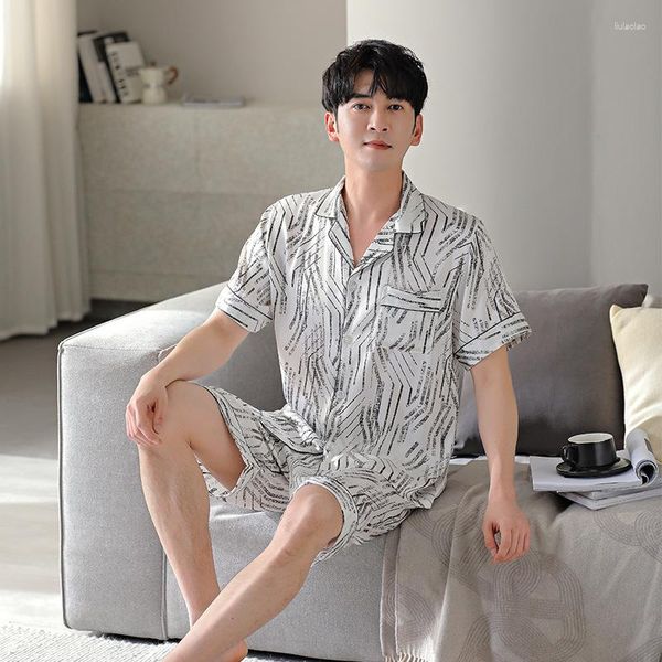 Abbigliamento da uomo Sleep White Strip Strip Strip Set di pigiama Piccola Top e pantaloncini in raso morbido comodi