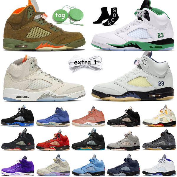 Topros de alta qualidade RETROS 5S Basquete Jumpman 5 Mulheres Mens A Ma Maniere X Photon Dust Lucky Green Black Muslin Olive Craft Aqua UNC LOAFER J5S Sports Trainers Snekaers