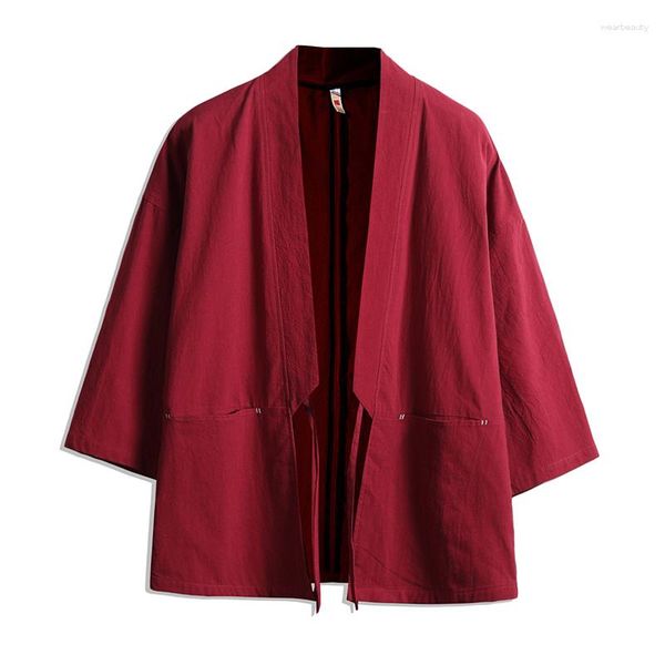 Roupas étnicas japonesas quimono cardigan harajuku homens algodão vermelho haori yukata samurai masculino tradicional 5xl