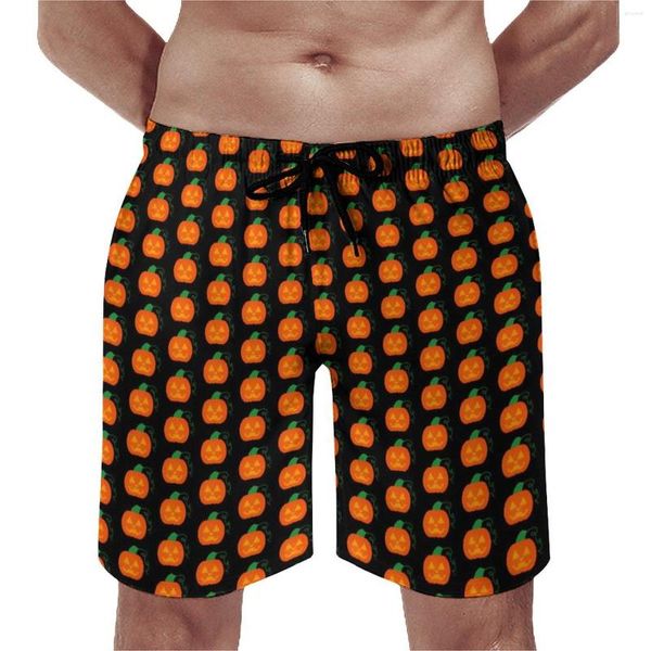 Shorts masculinos Pumpkin Print Classic Beach Trunks Halloween machos confortáveis ​​em corrida superdimensionada