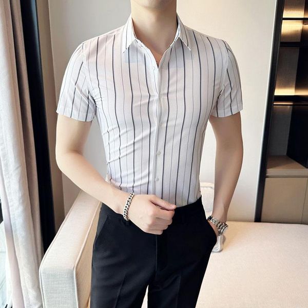 Herren lässige Shirts Klassiker gestreift für Männer 2023 Sommer Kurzarm Slim Fit Business Dress Social Party Smoking Bluse