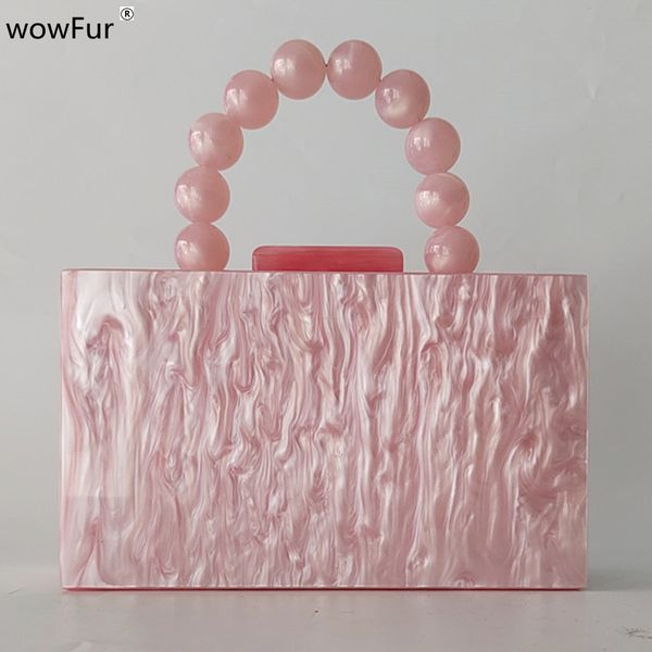 Bolsas de noite Candy Marble Pearl Pink com Bad Handled Women Brand Design Bag Bag Chic ACRYLIC Patchwork Party Clutch Purse Mini Handbag 230814