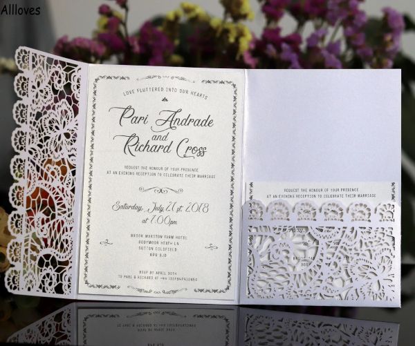Pretty Lace Hollow Out Hochzeitseinladungen Karten Customized Laser Cut Vintage Bridal Duschdekor Geschenke Business Greeting Card Kits Event zz
