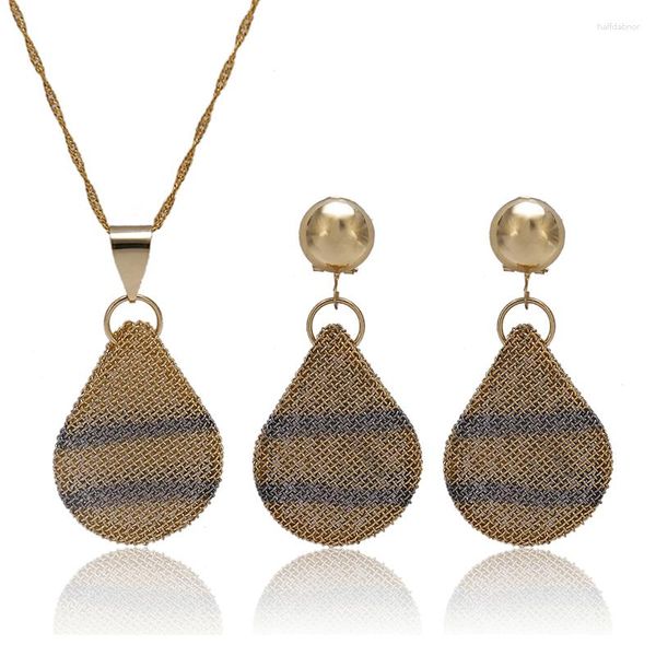 Halskette Ohrringe Set Ethiopian African Pendellan Halsketten Frauen Dubai 18K Gold plattiert Hochzeit Brautschmuck