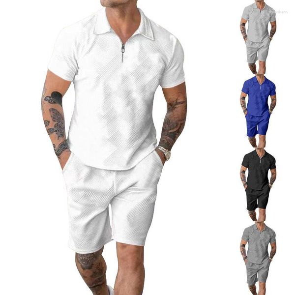 Studi da uomo 2023 Set Summer Jacquard Polo Short Short Shirts Abito con cerniera con cerniera e cortometraggi