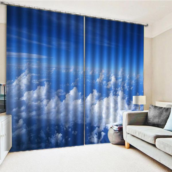 Cortina de cortinas de nuvem azul personalizadas espessando a janela 3D Blackout para quarto da sala de estar