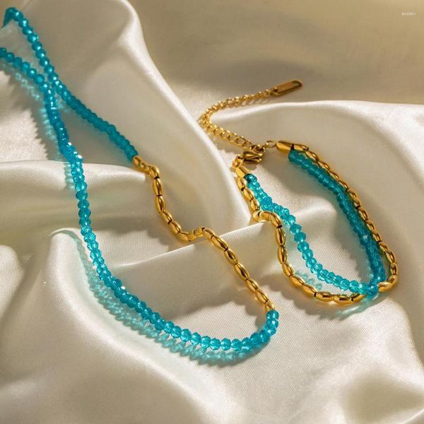Ketten Titanium Stahl Halskette Frauen Senior Sinne verblassen keine Farbminderheit Ethnische Windperlen Halskette/Armband 2023 Accessoires